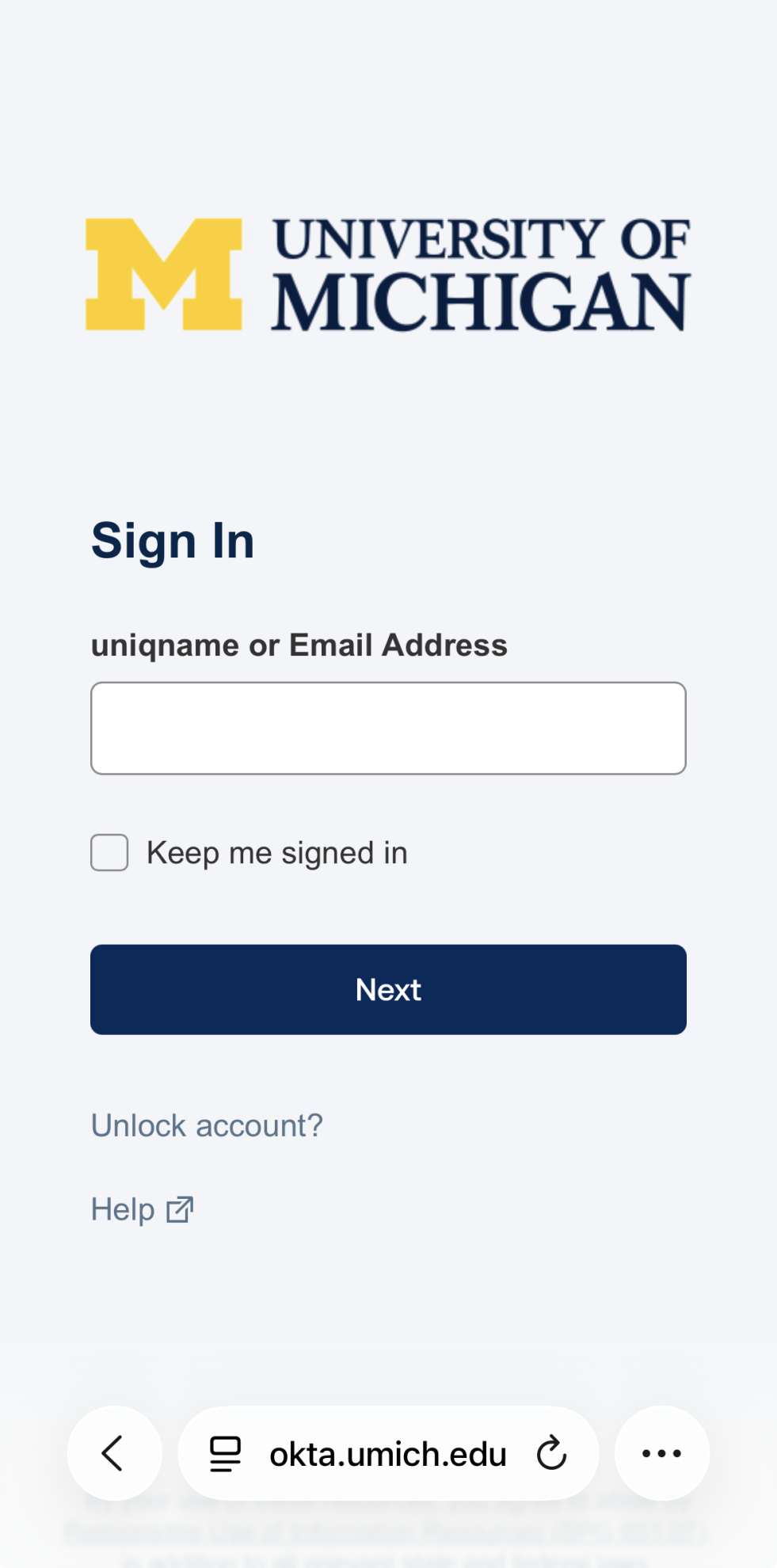 Upcoming Mobile Okta Sign-In Screen
